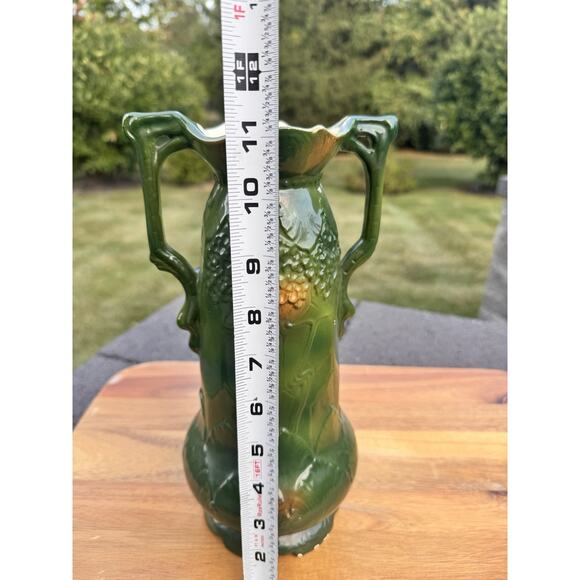 Vintage Josef Strnact Art Nouveau Majolica Vase With Grapes On Branches 11” Tall - Picture 6 of 12